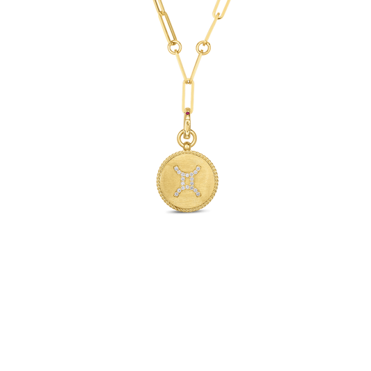 18K YELLOW GOLD VENETIAN PRINCESS DIAMOND GEMINI ZODIAC MEDALLION NECKLACE