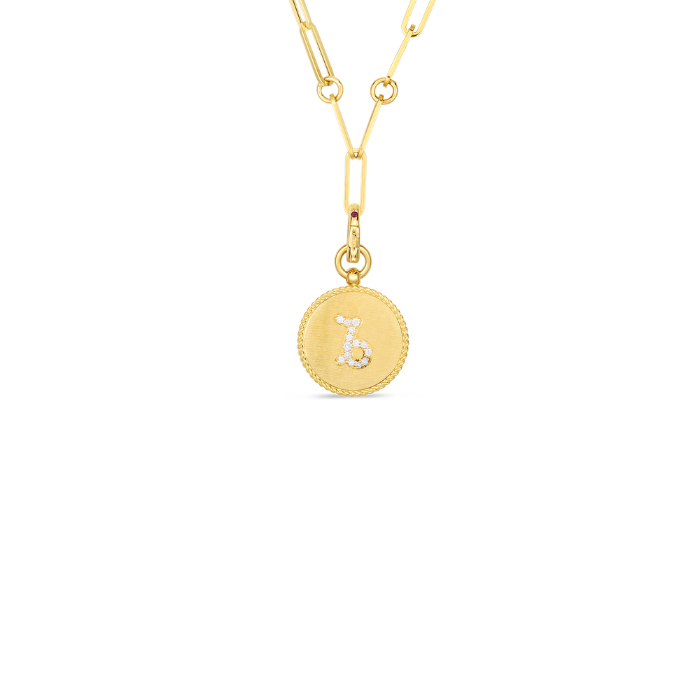 18K YELLOW GOLD VENETIAN PRINCESS DIAMOND CAPRICORN ZODIAC MEDALLION NECKLACE
