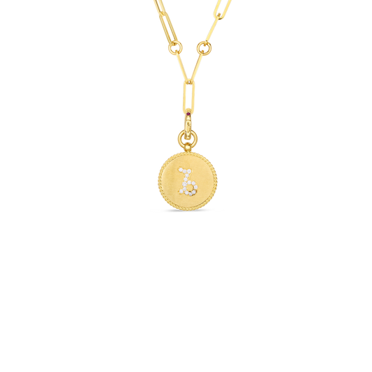 18K YELLOW GOLD VENETIAN PRINCESS DIAMOND CAPRICORN ZODIAC MEDALLION NECKLACE