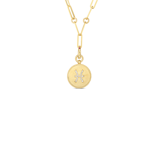 18K YELLOW GOLD VENETIAN PRINCESS DIAMOND PISCES ZODIAC MEDALLION NECKLACE