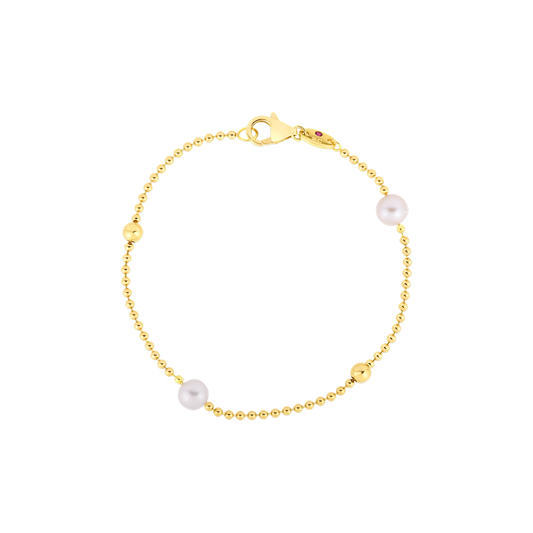18K YELLOW DESIGNER GOLD PEARL & GOLD BEAD STATION BRACELET