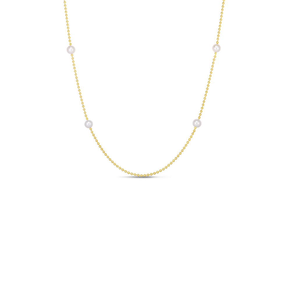 18K YELLOW DESIGNER GOLD PEARL STATION LONG NECKLACE