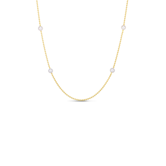 18K YELLOW DESIGNER GOLD PEARL STATION LONG NECKLACE