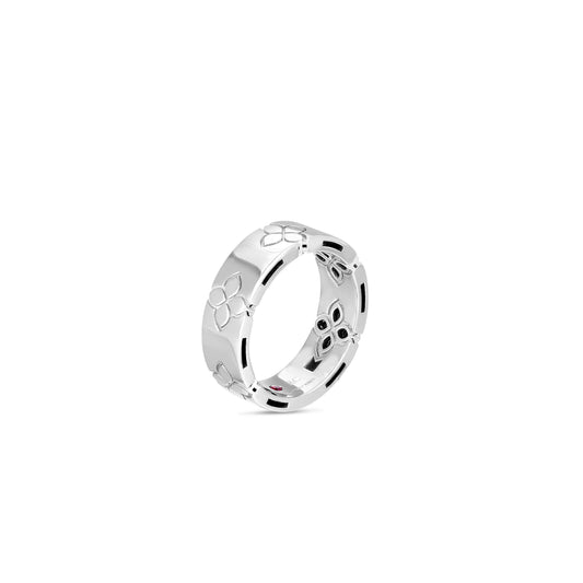 18K WHITE GOLD LOVE IN VERONA ETCHED FLOWERS WIDE RING