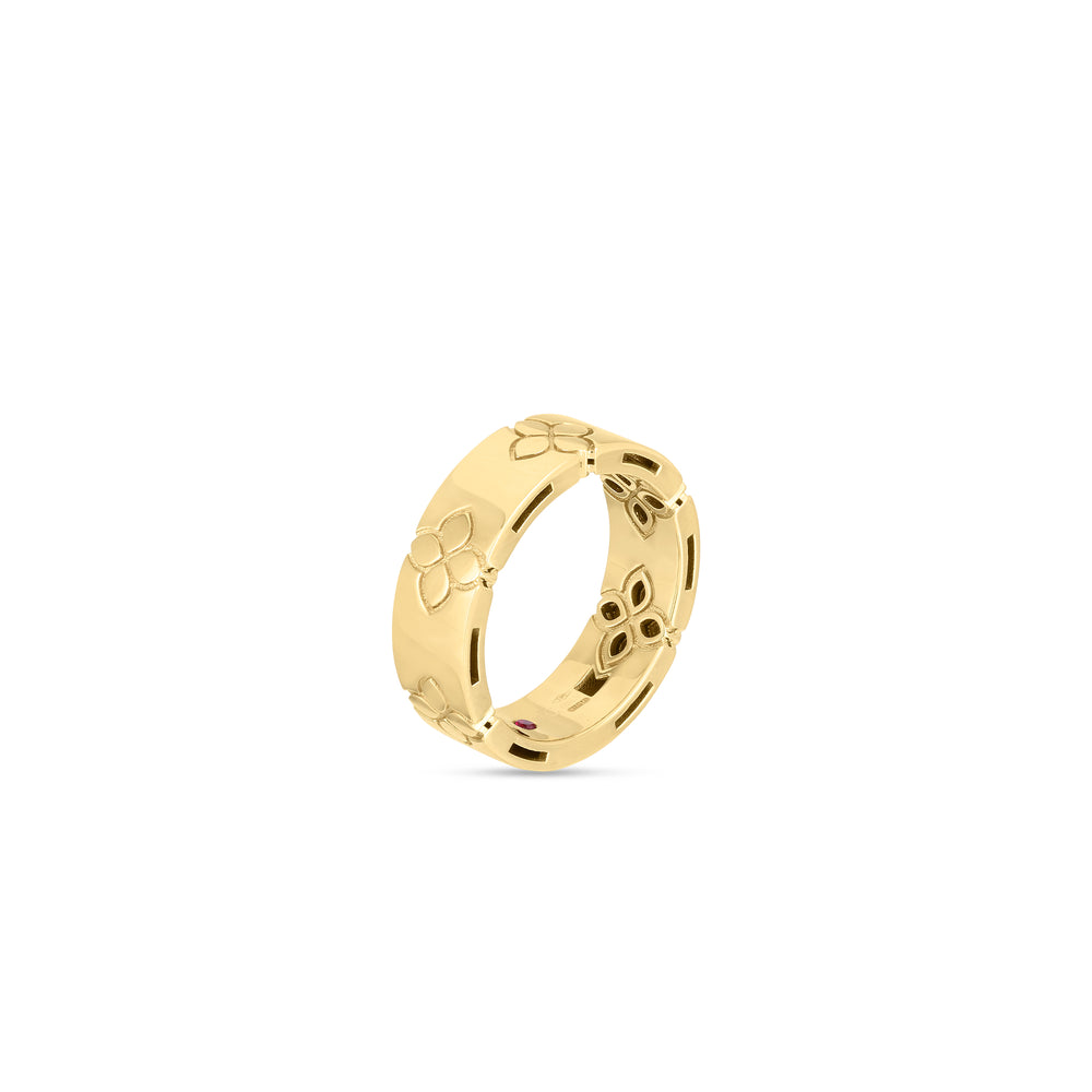 18K YELLOW GOLD LOVE IN VERONA ETCHED FLOWERS WIDE RING