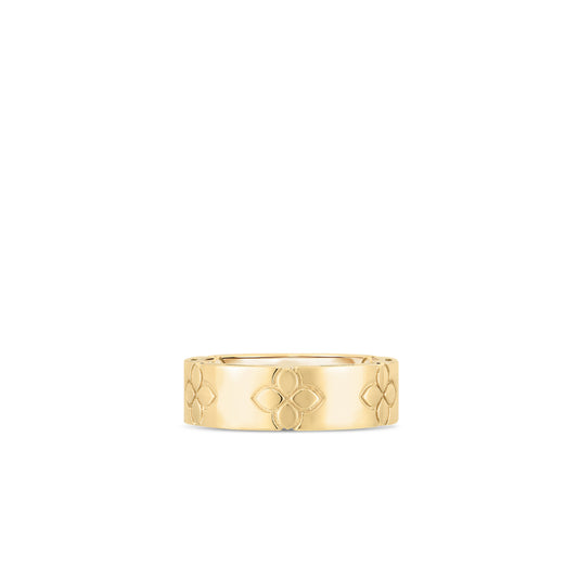 18K YELLOW GOLD LOVE IN VERONA ETCHED FLOWERS WIDE RING