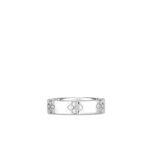 18K WHITE GOLD LOVE IN VERONA ETCHED FLOWERS NARROW RING