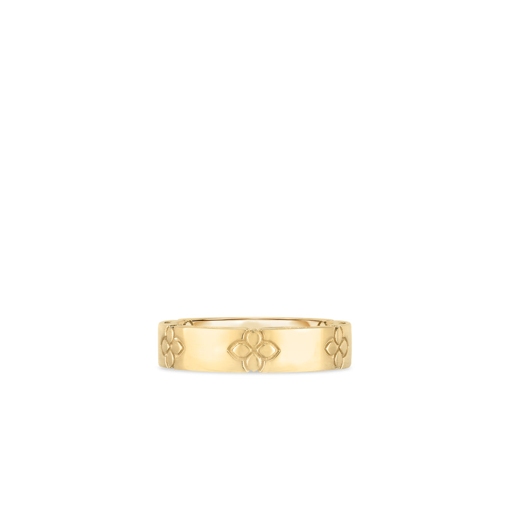 18K YELLOW GOLD LOVE IN VERONA ETCHED FLOWERS NARROW RING