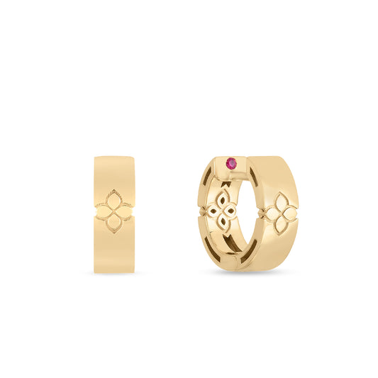 18K Y LOVE IN VERONA EARRINGS W. ETCHED FLOWERS