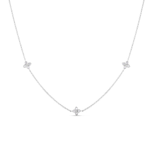 18K WHITE GOLD LOVE BY THE INCH 3 STATION DIAMOND FLOWER NECKLACE