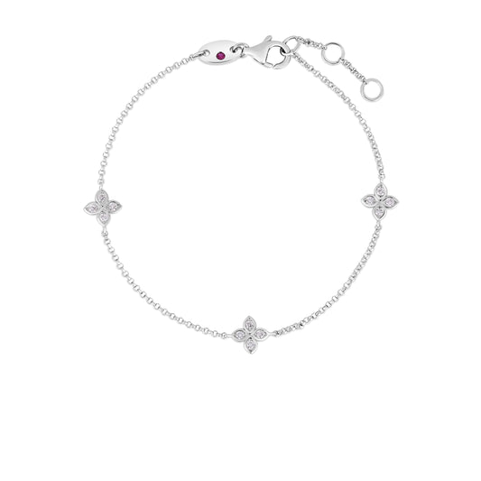 18K WHITE GOLD LOVE BY THE INCH 3 STATION DIAMOND FLOWER BRACELET