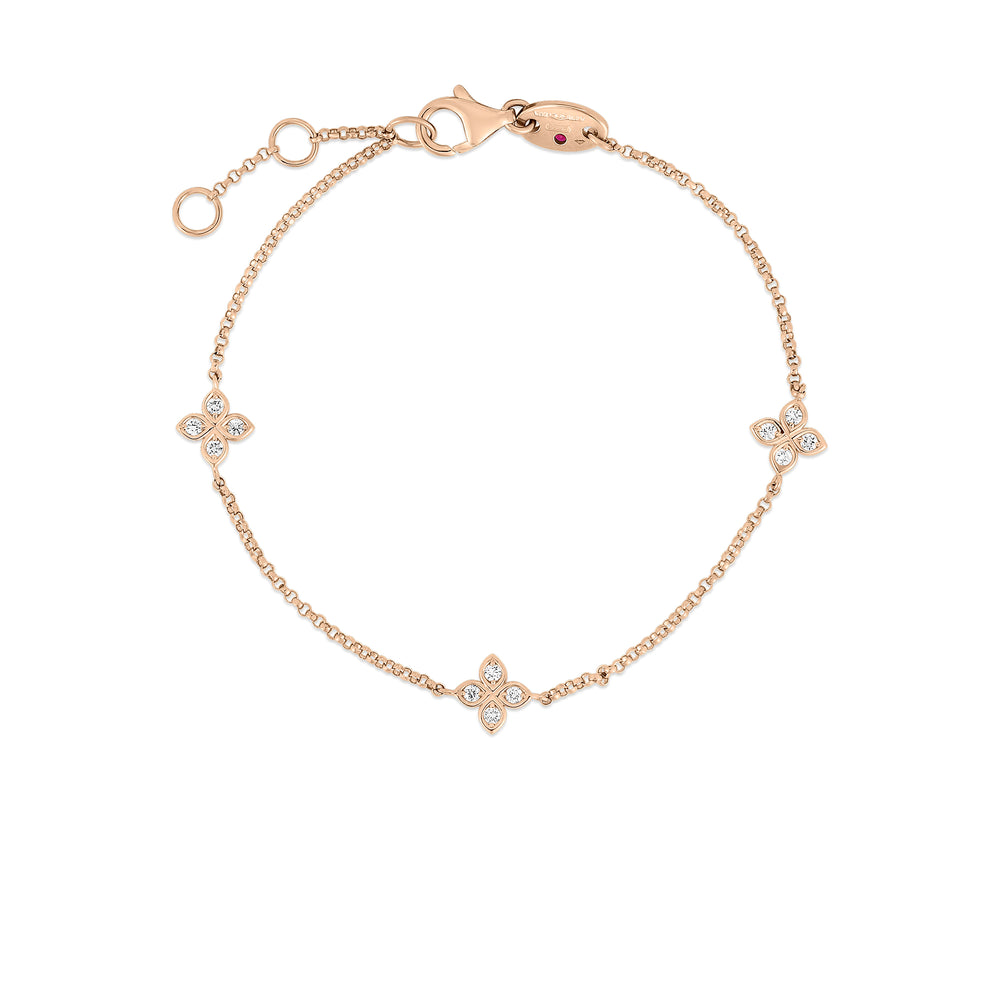 18K ROSE GOLD LOVE BY THE INCH 3 STATION DIAMOND FLOWER BRACELET