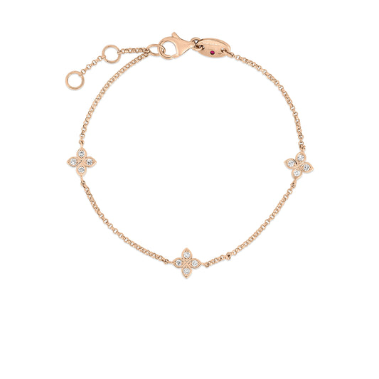 18K ROSE GOLD LOVE BY THE INCH 3 STATION DIAMOND FLOWER BRACELET