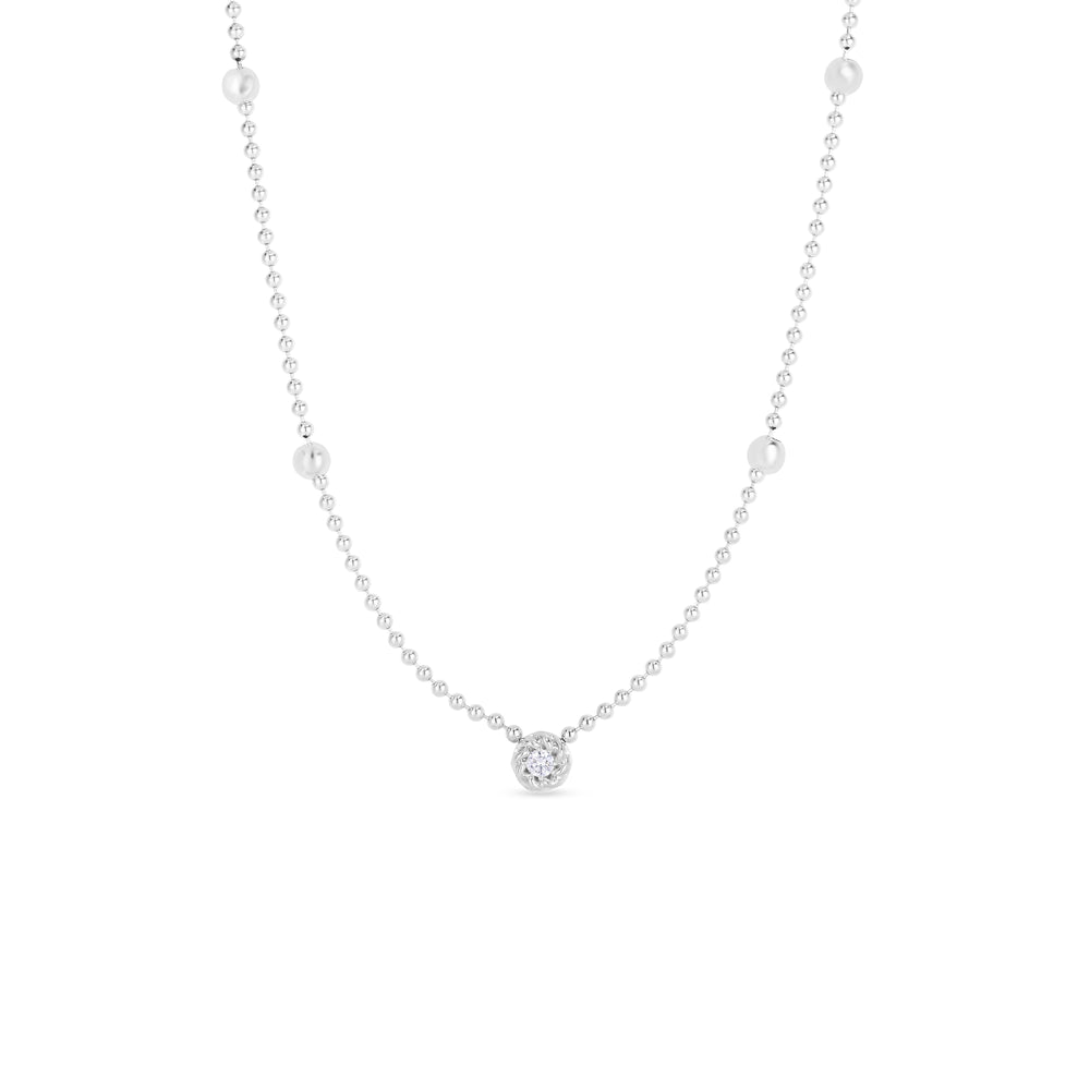 18K WHITE DESIGNER GOLD DIAMOND ALTERNATING BEAD NECKLACE