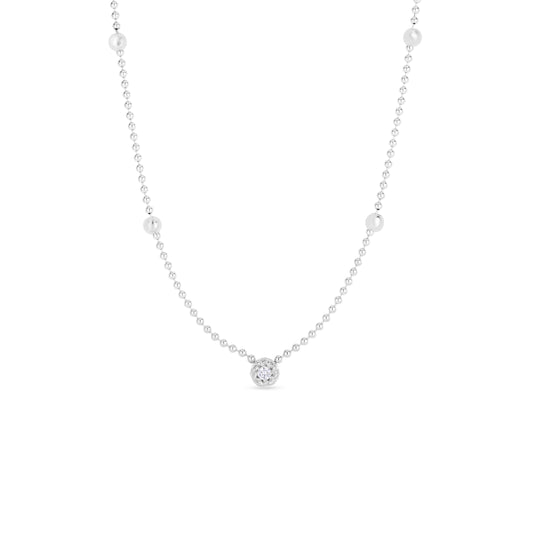 18K WHITE DESIGNER GOLD DIAMOND ALTERNATING BEAD NECKLACE