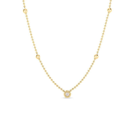 18K YELLOW DESIGNER GOLD DIAMOND ALTERNATING BEAD NECKLACE