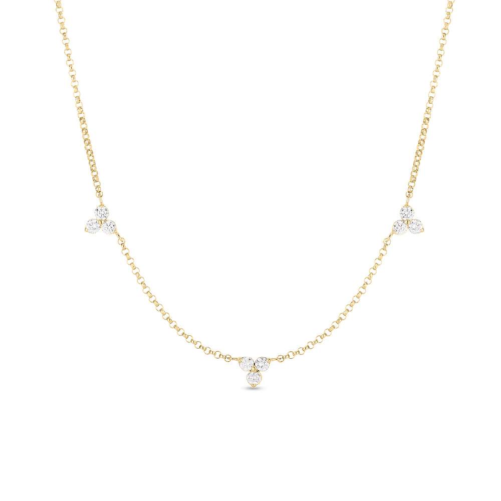 18K YELLOW GOLD DIAMONDS BY THE INCH 3 STATION FLOWER NECKLACE