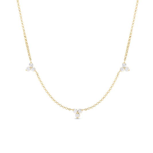 18K YELLOW GOLD DIAMONDS BY THE INCH 3 STATION FLOWER NECKLACE