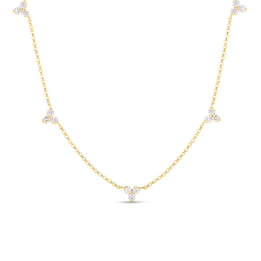 18K YELLOW GOLD DIAMONDS BY THE INCH 7 STATION FLOWER NECKLACE