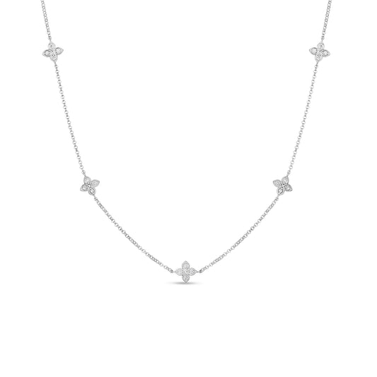 18K WHITE GOLD LOVE BY THE INCH 5 STATION DIAMOND FLOWER NECKLACE