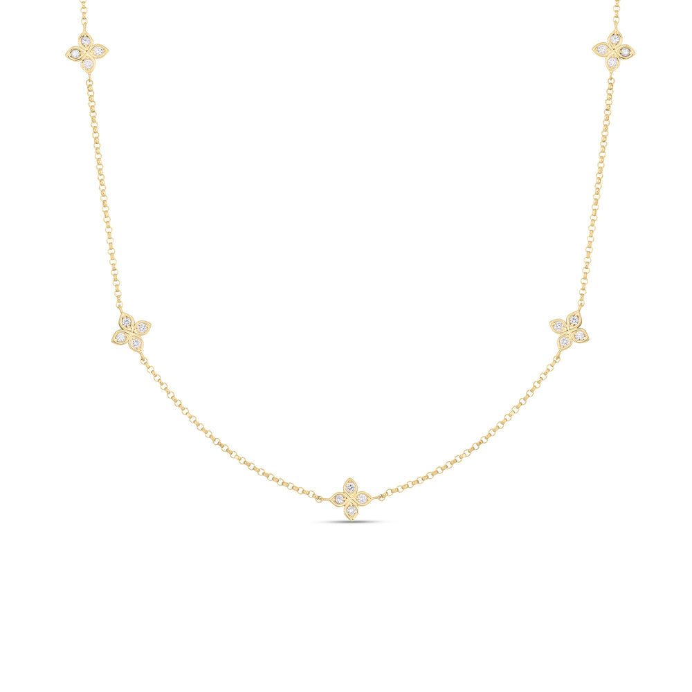 18K YELLOW GOLD LOVE BY THE INCH 5 STATION DIAMOND FLOWER NECKLACE