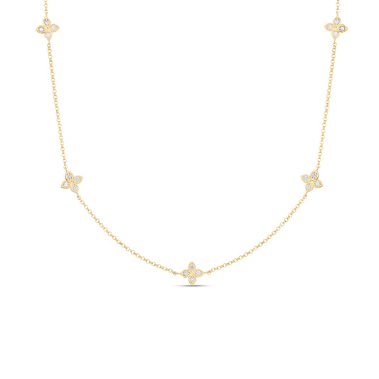 18K YELLOW GOLD LOVE BY THE INCH 5 STATION DIAMOND FLOWER NECKLACE