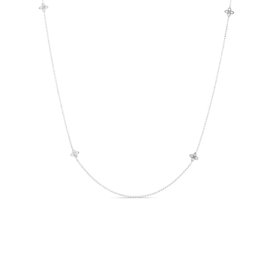 18K WHITE GOLD LOVE BY THE INCH 4 STATION FLOWER LONG NECKLACE