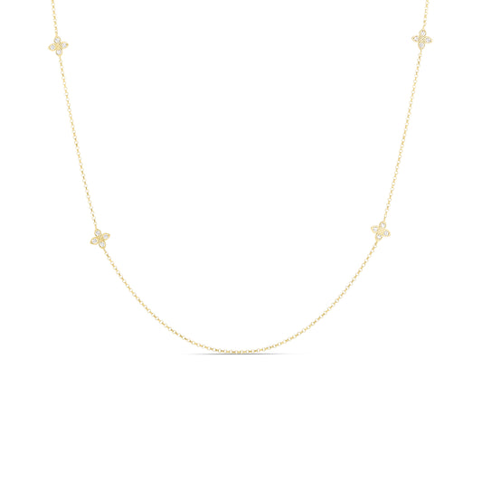 18K YELLOW GOLD LOVE BY THE INCH 10 STATION FLOWER LONG NECKLACE