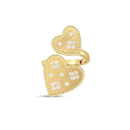 18K YELLOW GOLD VENETIAN PRINCESS DOUBLE HEART MEDALLION RING