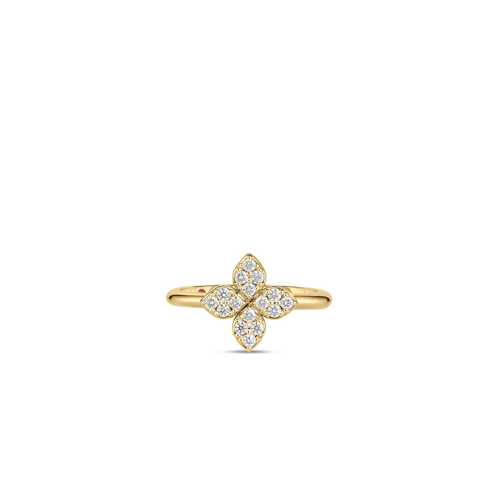 18K YELLOW GOLD LOVE IN VERONA MEDIUM PAVE DIAMOND FLOWER RING