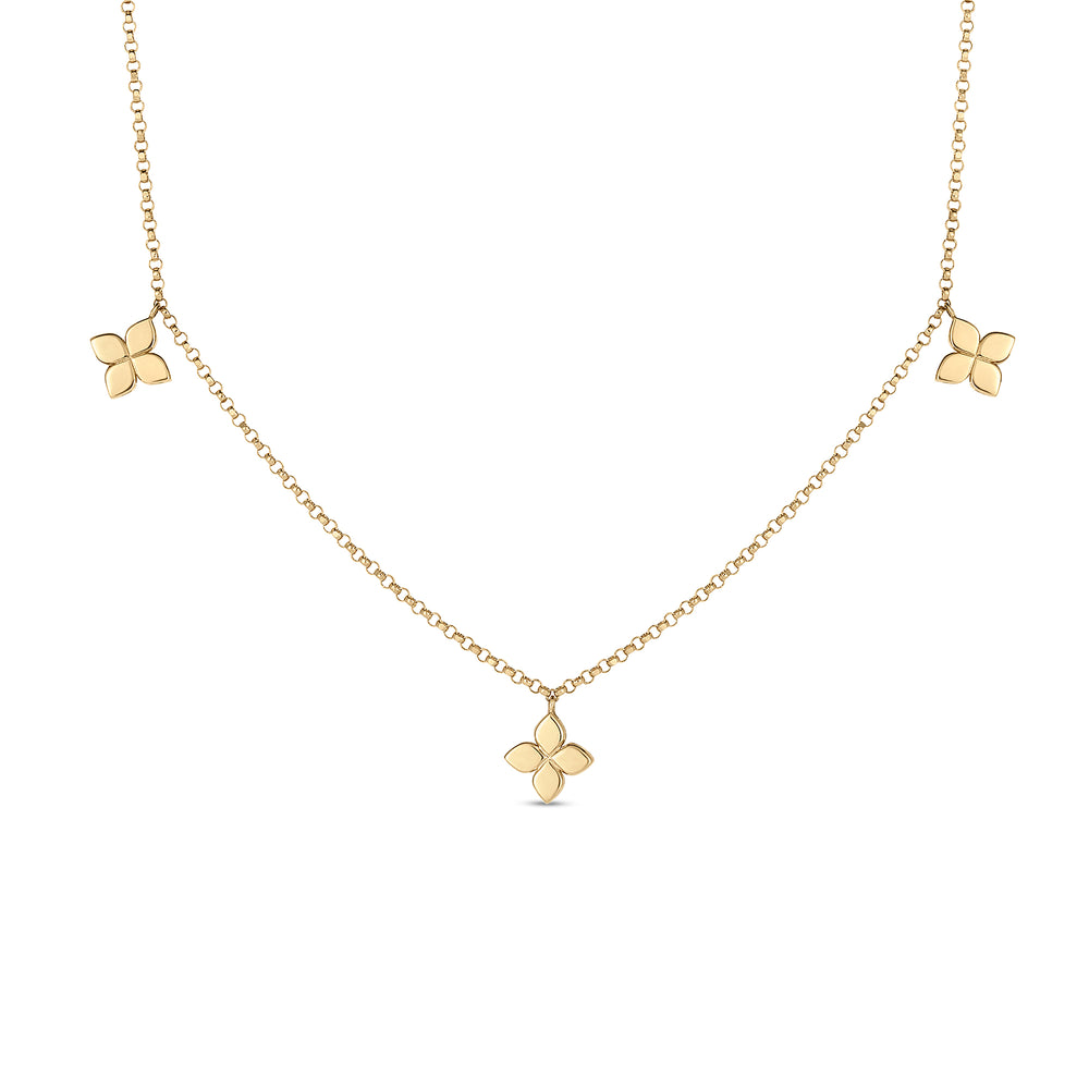 18K YELLOW GOLD LOVE BY THE INCH DIAMOND & POLISHED SMALL FLOWER STATION NECKLACE