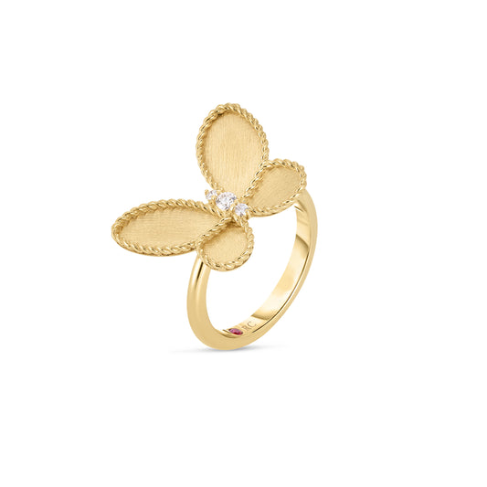 18K YELLOW GOLD JASMINE DIAMOND & SATIN FINISH BUTTERFLY RING