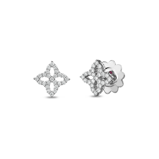 18K WHITE GOLD VENETIAN PRINCESS DIAMOND OUTLINE SMALL FLOWER STUD EARRINGS