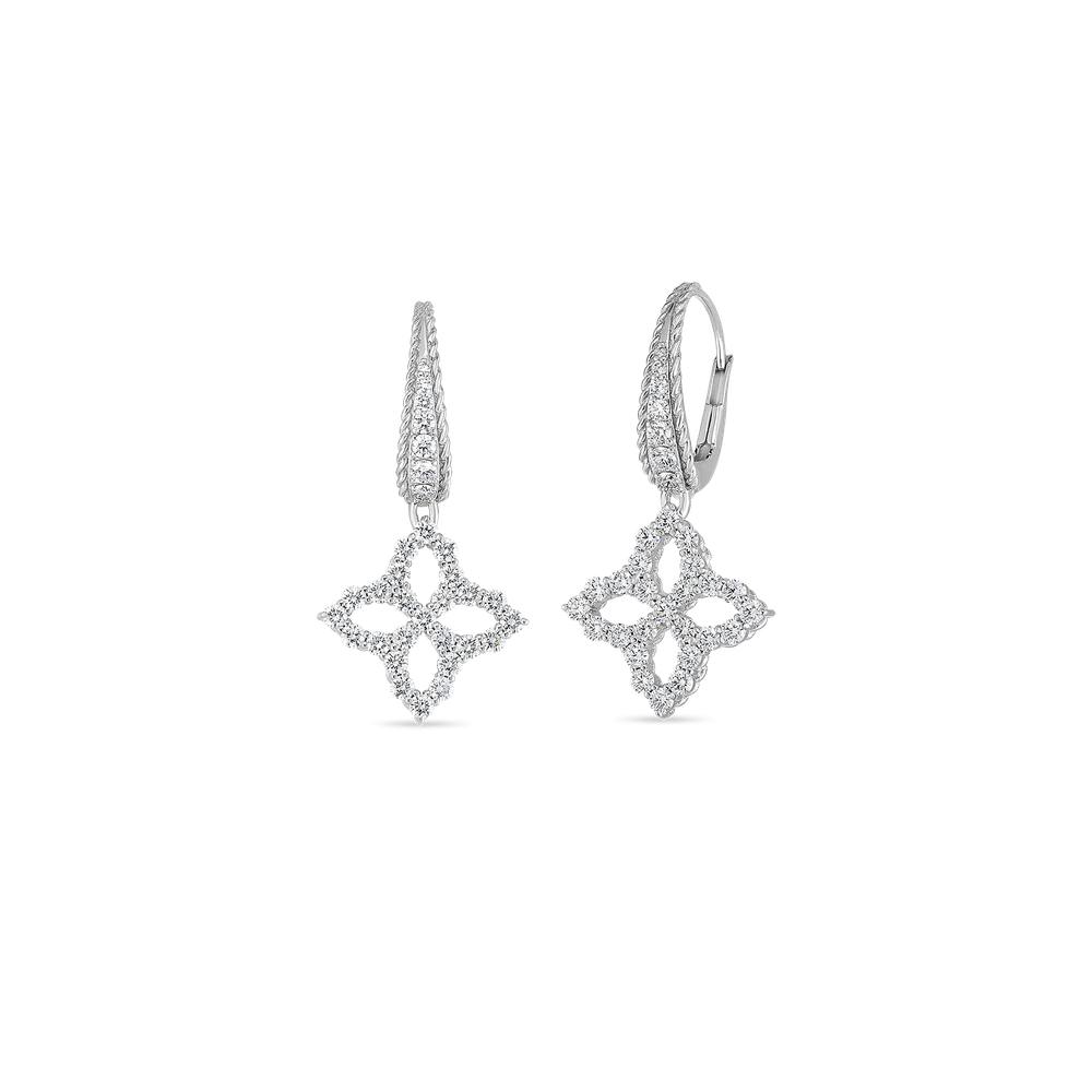 18K WHITE GOLD VENETIAN PRINCESS DIAMOND OUTLINE DROP EARRINGS
