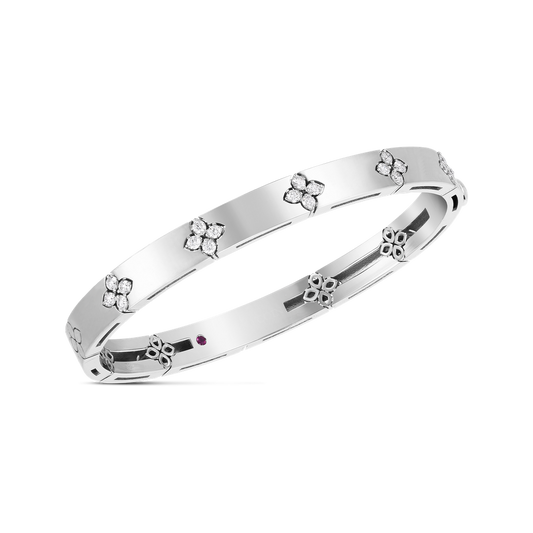 18K GOLD LOVE IN VERONA MEDIUM WIDTH DIAMOND ACCENT BANGLE - 18K White Gold