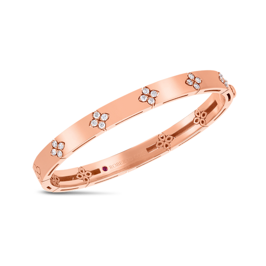 18K GOLD LOVE IN VERONA MEDIUM WIDTH DIAMOND ACCENT BANGLE - 18K Rose Gold