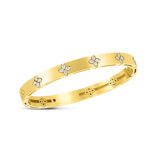 18K GOLD LOVE IN VERONA MEDIUM WIDTH DIAMOND ACCENT BANGLE - 18K Yellow Gold