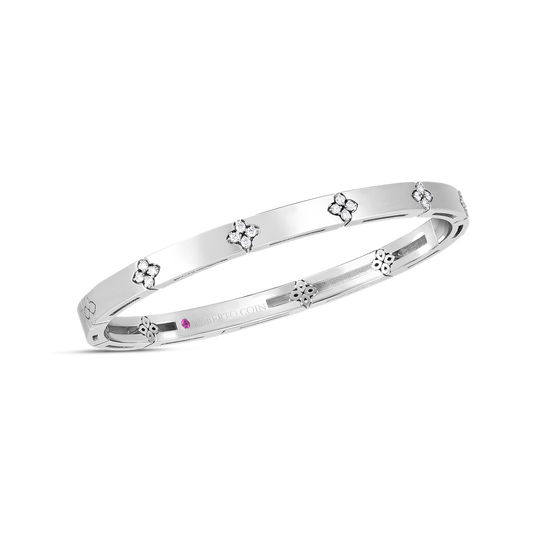 18K GOLD LOVE IN VERONA NARROW WIDTH DIAMOND ACCENT BANGLE - 18K White Gold