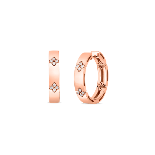 18K GOLD LOVE IN VERONA LARGE DIAMOND FLOWER HOOP EARRINGS - 18K Rose Gold
