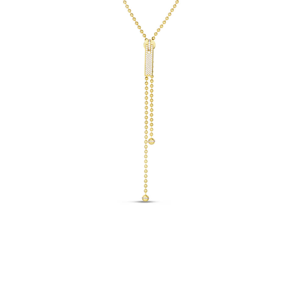 18K GOLD TASSEL PAVE DIAMOND ZIPPER LONG NECKLACE - 18K Yellow Gold