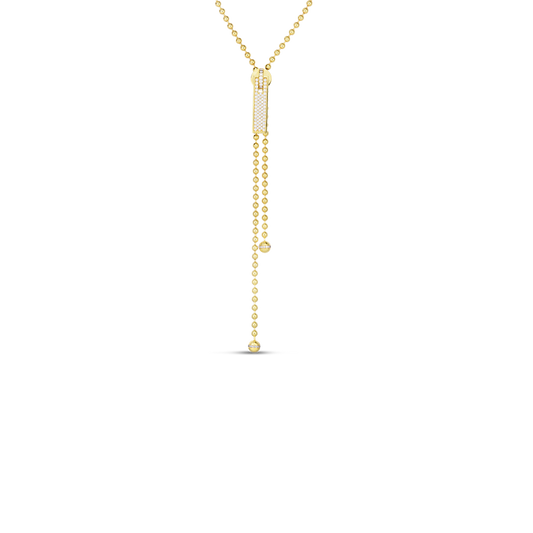 18K GOLD TASSEL PAVE DIAMOND ZIPPER LONG NECKLACE - 18K Yellow Gold