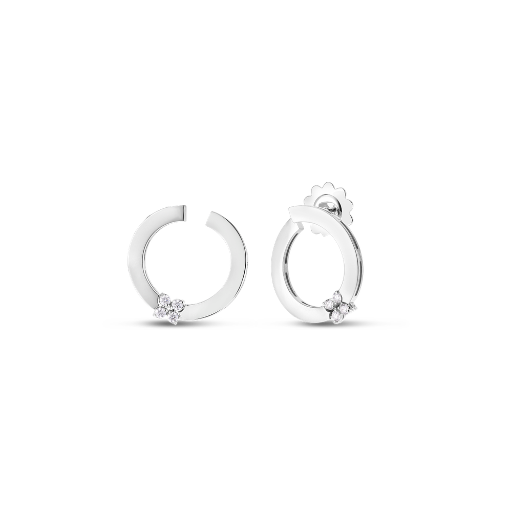 18K GOLD LOVE IN VERONA SINGLE DIAMOND FLOWER CIRCLE EARRINGS - 18K White Gold