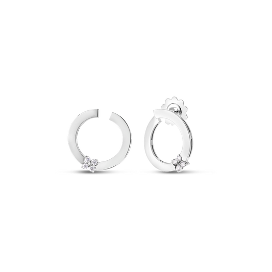 18K GOLD LOVE IN VERONA SINGLE DIAMOND FLOWER CIRCLE EARRINGS - 18K White Gold