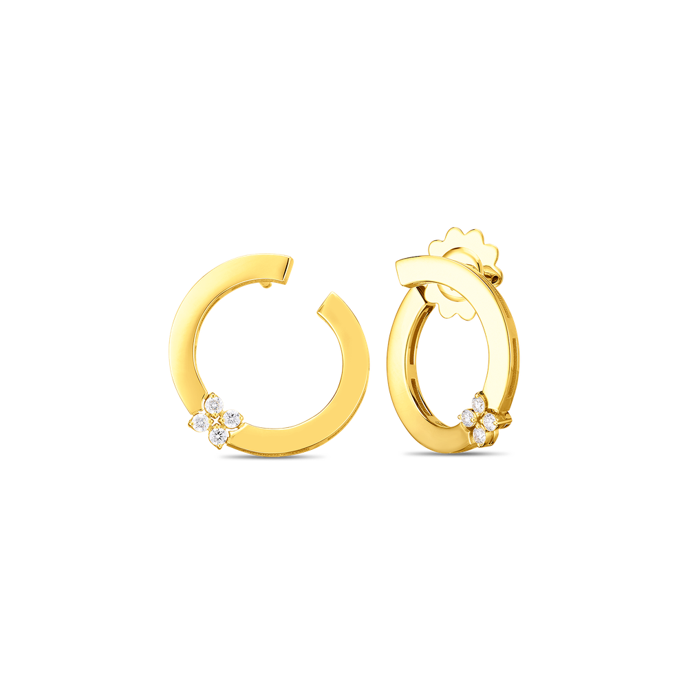 18K GOLD LOVE IN VERONA SINGLE DIAMOND FLOWER CIRCLE EARRINGS - 18K Yellow Gold