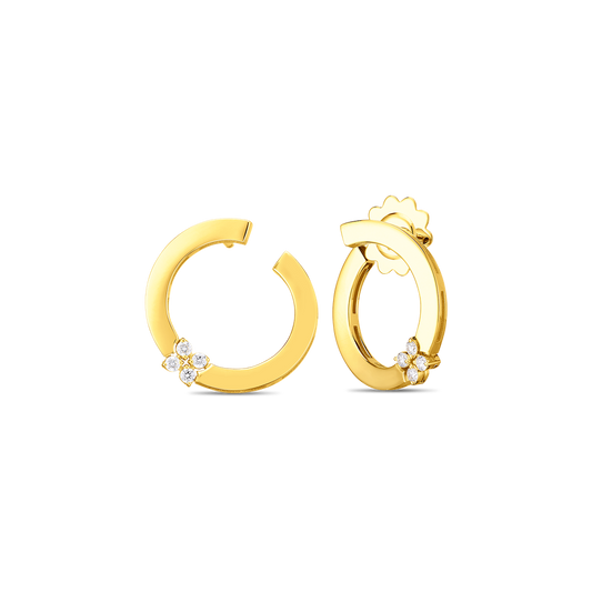 18K GOLD LOVE IN VERONA SINGLE DIAMOND FLOWER CIRCLE EARRINGS - 18K Yellow Gold
