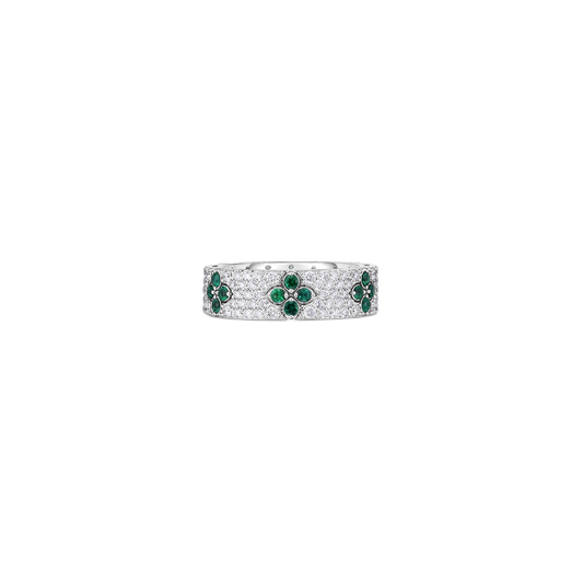 18K WHITE GOLD LOVE IN VERONA PAVE DIAMOND & EMERALD RING