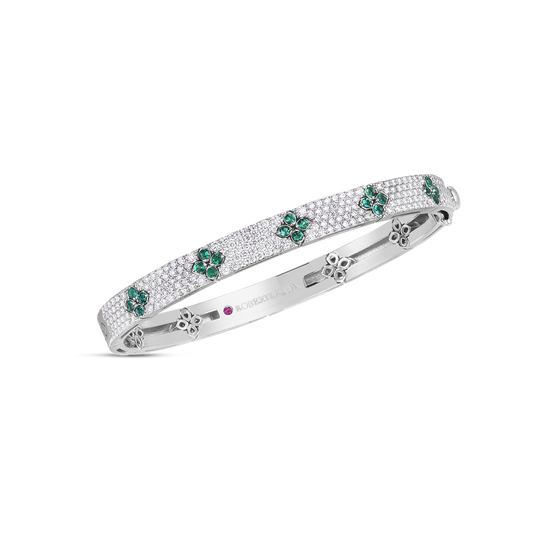 18K WHITE GOLD LOVE IN VERONA PAVE DIAMOND & EMERALD BANGLE