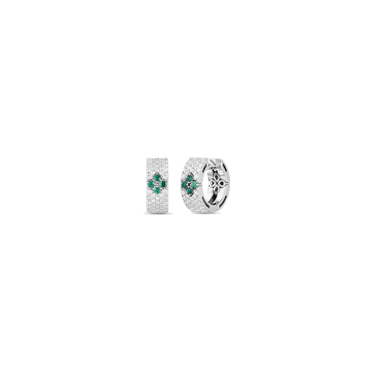 18K WHITE GOLD LOVE IN VERONA PAVE DIAMOND & EMERALD SMALL HOOP EARRINGS