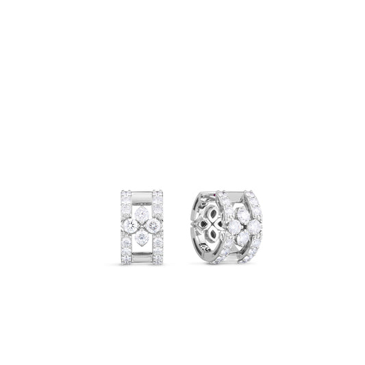 18K WHITE GOLD LOVE IN VERONA DIAMOND OPEN FRAME HOOP PAVE EARRINGS