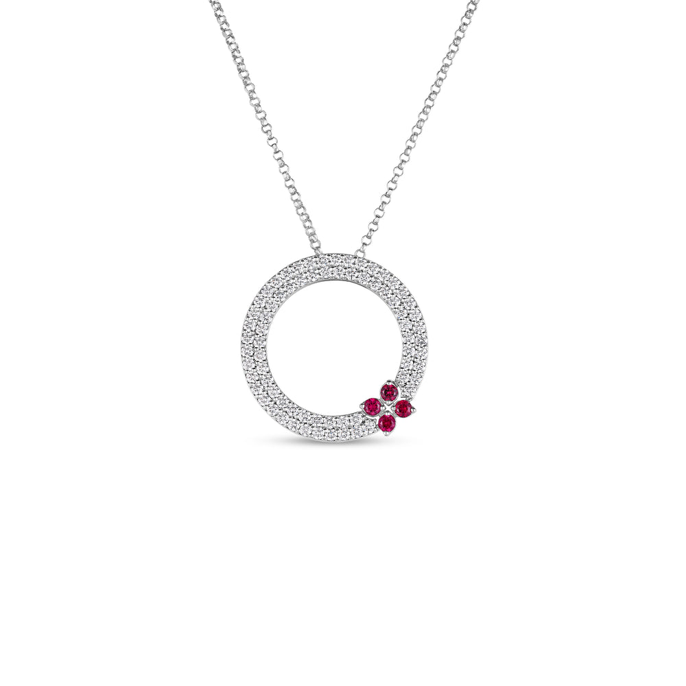 18K WHITE GOLD LOVE IN VERONA PAVE DIAMOND AND RUBY CIRCLE NECKLACE
